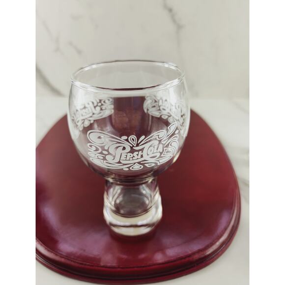 Pepsi Cola Clear Tumbler Glass 16oz Bell Shaped White Logo 6" Pedestal 70's x3 - Picture 2 of 14